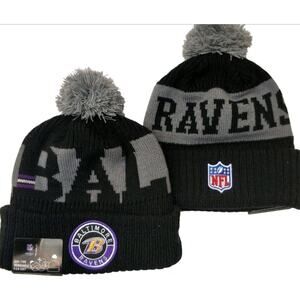 NWT Baltimore Ravens Sports Knit Pom Beanie Fleece Lining OSFA